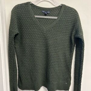 American Eagle Women's V-Neck Open Knit Sweater - Green